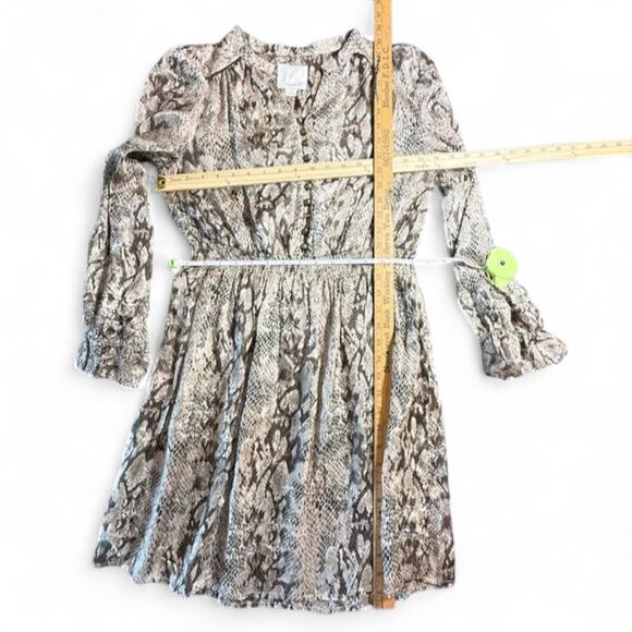 Anthropologie Aryn K 100% Silk Puff Sleeve Python Snakeskin Smocked Dress S ASO - Picture 13 of 14